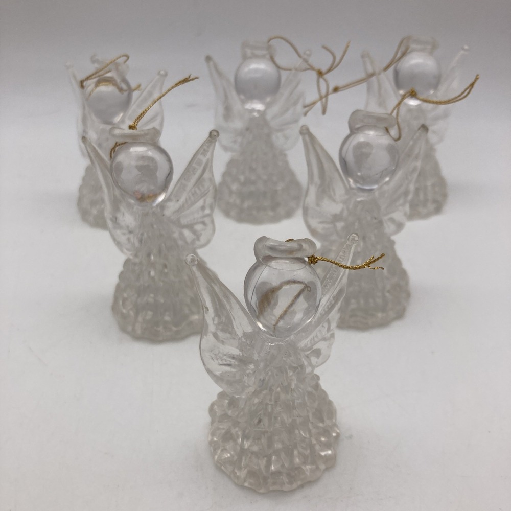 Set Of 6 Vintage Acrylic/Plastic Angel Christmas Ornaments Made In Hong Kong